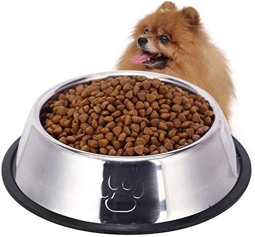 ペットボウル お皿 犬 猫 ペット用 ステンレス製 こぼれにくい 餌入れ 水入れ 滑り止め 犬食器 猫皿 可愛い肉球柄 2点セット (M)