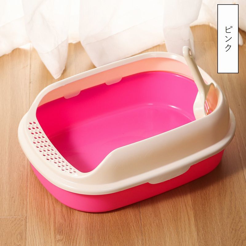 猫用トイレ 本体 容器 猫砂入れ ペット 猫 キャット 飛び散り防止 カバー スコップ付き カラー豊富