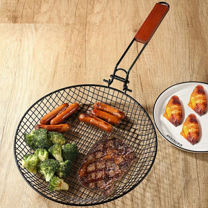 バーベキューネットバスケット グリルバスケットバーベキューネット バーベキュー洗面器 浅いグリルネ..