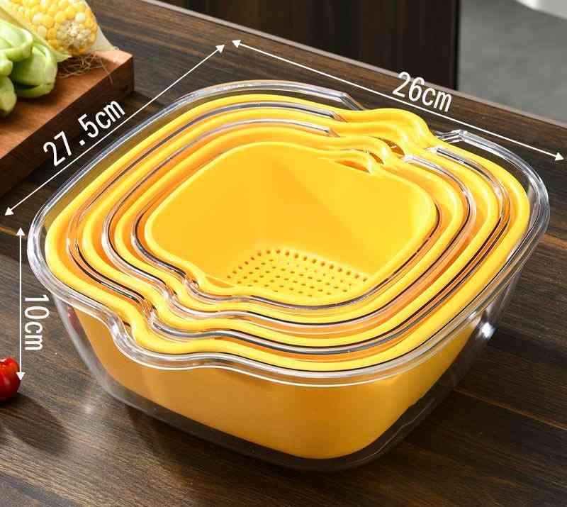 Rakuten - 8点セット ザルボウル 水切りボウル 二重 果物 野菜 水切り キッチン ザル付き保存容器 野菜水切り器 キッチングッズ コンパクト 洗浄容器 調理器具 生活 家庭用品 日用雑貨