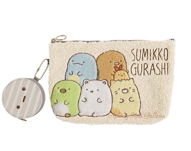 【 Sumikko グッズ 】 すみっコぐらし フラットポーチセット CU-64301 アイボリー & グレー 丸型 ミニポーチ すみっコーデ × さがら刺繍 すみっこぐらし 刺繍入り ポーチ ワッペン付き すみっコ グッズ 小物入れ コスメ 【3cmメール便OK】