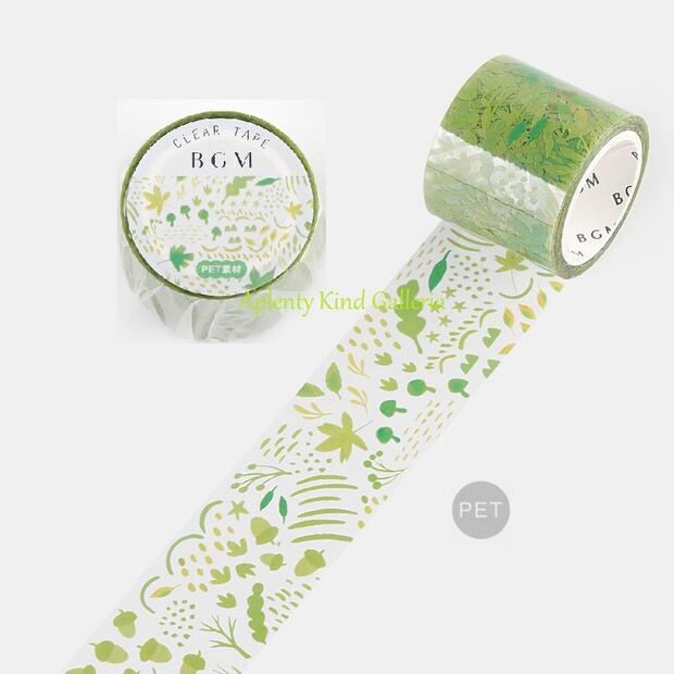 クリアテープ 緑の葉 BM-CB003 ビージーエム 幅30mmテープ 透明PET素材 テープ Clear Tape はっぱ 葉っぱ もみじ みどり葉 若葉 ボタニカル 植物 自然 しょくぶつ柄/ワイドタイプ 広幅 ※2個限
