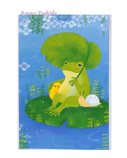 【Asano Yoshida】吉田麻乃 ポストカード PC-14707 みんなの雨音と雨宿り ★ メッセージ入り postcard かえる柄 カエル 蛙 はがき...