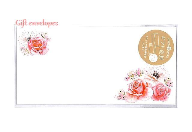【 Gift envelopes 】 ギフト金封 KP-14464 ピンクローズ 横型 洋6 封筒 メッセージ カード付き 立体モチーフ 金の箔押し ギフトカー...