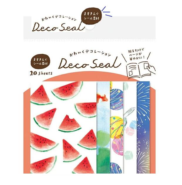 【 Summer Deco Seal 】 デコシール QA04 日本の夏 フレークシール 5柄 全20枚入り マステ素材 シール Washi SEAL 四角型 和紙シール スイカ 金魚 和スイーツ 花火 水風船 サマー なつ 夏 にほん JAPAN 和柄 和風 シールフレーク 【3cmメール便OK】