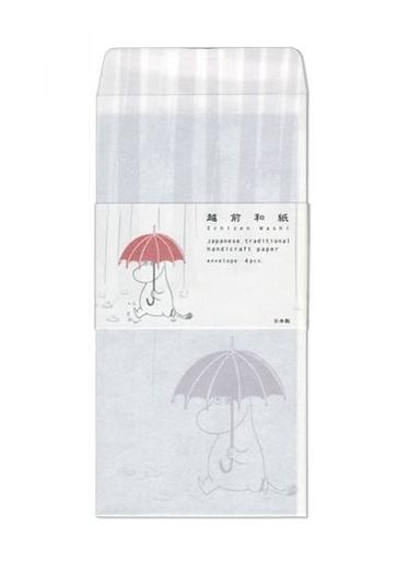 【MOOMINグッズ】M/M 和紙対封筒（雨の森）JD040-18 ムーミン/赤い傘柄 ★ムーミンの封筒4枚入り/お手紙封とうてがみふうとう袋/ムーミングッズLetter越前和紙★【3cmメール便OK】