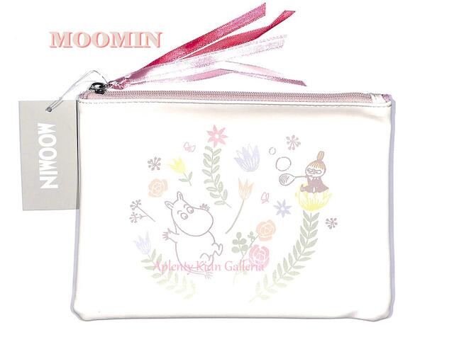 ムーミン ペンケース レディース 【MOOMINグッズ】M/MペンポーチM H150-48　花/ホワイト ★ムーミンのペンケースファスナータイプフラットタイプ/ふでばこふでいれ/ご入学新学期ご就職新生活コスメポーチ/ムーミンリトルミイバラシャボン玉★【3cmメール便OK】