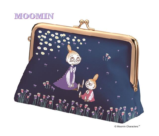 がま口 【MOOMINグッズ】ムーミン がま口ペンケース（M）H240-05 ネイビー ★リトルミイ柄のペンケース/ガマグチタイプ小物入れコスメポーチ化粧道具入れ/内ポケット付き/ちびのみい柄ミムラフラワーデザインお花柄はな★【3cmメール便不可】