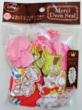 【Aliceグッズ】メルシーデコシールアリス　NO.15236　Deco seals★不思議の国のアリスグッズアリスモチーフシールスポンジシール全40個入トランプチェシャ猫英字デザイングリッターラメハート型フレークシールデコレーションシール★【3cmメール便OK】