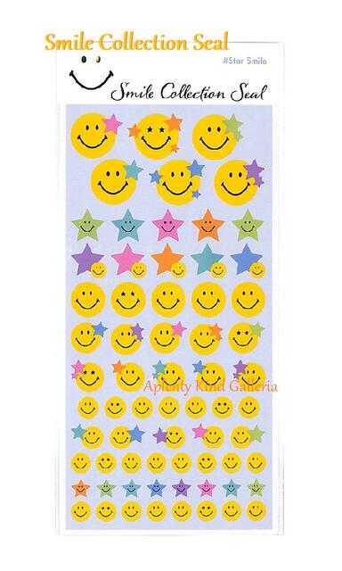 【New Smileグッズ】スマイルコレクションシール　NO.28283 スタースマイル/Star Smile ★スマイルフェイスのシールステッカーシール/手帳スケジュール帳に大小5サイズ入りシールスマイリーグッズSMILEY FACE星柄ほしスターデザイン★【3cmメール便OK】