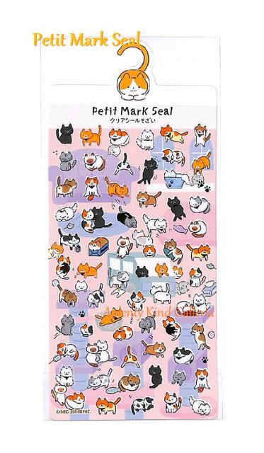 【Petit Mark Seal】プチマークシールネコ　NO.24533 ★猫柄のシール金の箔押しシールクリアシール素材の小さいシールseal黒ねこ柄白ニャンコグッズアニマルミニシール動物柄シールプチシールにゃんこちゃん★【3cmメール便OK】