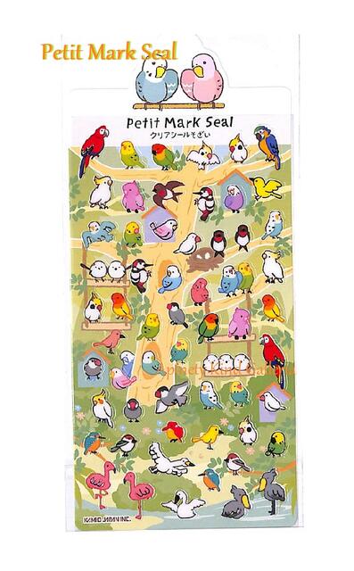 【Petit Mark Seal】プチマークシールトリ　NO.24537 ★鳥柄のシール金の箔押しシールクリアシール素材の小さいシールseal文鳥柄とりバードプチシール/オウムインコフラミンゴハシビロウコウシマエナガ★【3cmメール便OK】