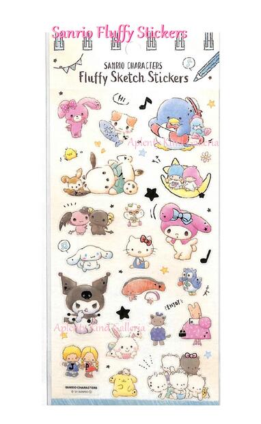 【SANRIOグッズ】Fluffy Sketch Stickers NO.205348 サンリオキャラクターズ フラフィー スケッチステッカー 水彩風 シール ハローキティ シナモロール マイメロディ さんりおMIX クロミ キキララ 封止め seal/パティー＆ジミー※3個限【3cmメール便OK】