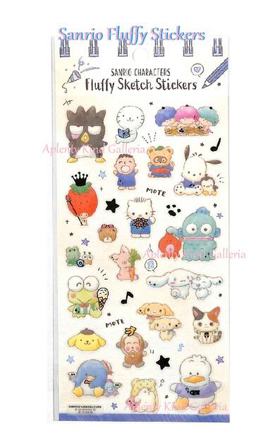 【SANRIOグッズ】Fluffy Sketch Stickers NO.205349 サンリオキャラクターズ フラフィー スケッチステッカー 水彩風 バッドばつ丸 シナモロール ハンギョドン はぴだんぶい ハンギョドン けろけろケロッピ さんりおMIX 封止め seal※5個限【3cmメール便OK】