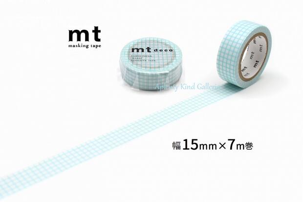 【Kamoi mt】カモイ/マスキングテープ mt 1P　方眼・ ミントブルー　MT01D395R ★ カモ井 幅15mm× 7m長さ マステ 方眼デザイン basic color & deco series Mint blue カラー ほうがん柄 方眼柄 ★【3cmメール便OK】