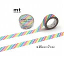 【 Kamoi mt 】 カモイ/ マスキングテープ mt 1p MT01D577 レインボーストライプ 幅15mm × 7m長さ カモ井 15mm幅 マステ ストライプ ななめストライプ おしゃれ デザイン Rainbow 虹カラー カラフル かわいい 【3cmメール便OK】