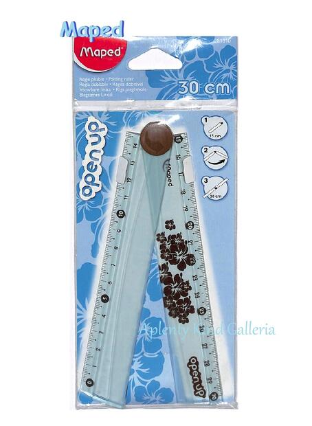 【Maped】マペッド 折りたたみ定規 OPEN UP 30cm (閉じると 15cm定規）品番：281010 ブルー ★ マペッド 開くと30センチになる定規 じょうぎ おりたたみさし/ハイビスカス柄 フラワーデザイン★【3cmメール便OK】