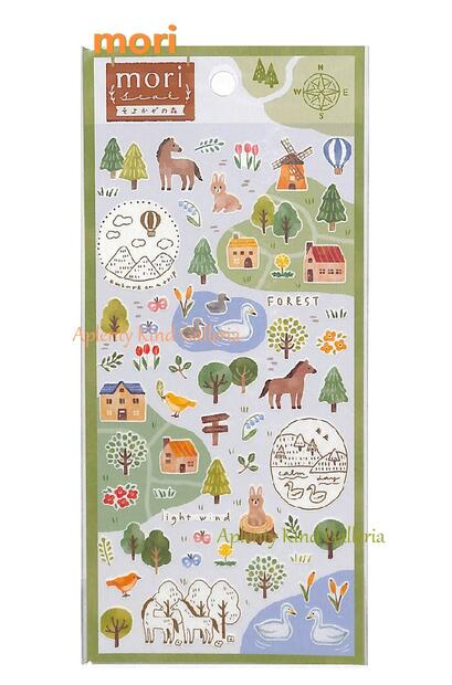 【 mori Seal 】 森 シール NO.81068 そよかぜの森 フォレスト Forest seal 森のどうぶつたち 馬 うさぎ 鳥 風車 自然 木々 蝶々 生き物 アニマルデザイン/ことりのさえずり 木々を揺らす風 そよかぜのもり/ナチュラル プチシール 花 植物【3cmメール便OK】