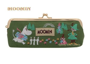 【MOOMINグッズ】ムーミン がま口刺繍ペンケース S1416529　MU18AW G/グリーン ★ムーミンの横型ガマ口ペンポーチスリムタイプ刺しゅうデザイン/ムーミングッズ★【条件付き3cmメール便OK】