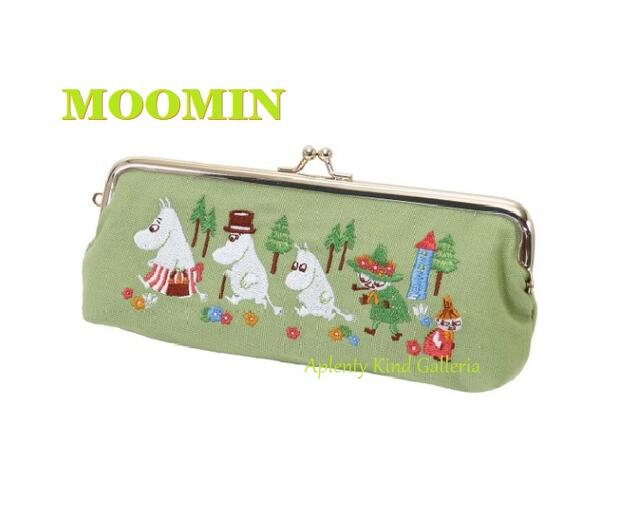 がま口 【 MOOMIN グッズ】ムーミン がま口 刺繍 ペンケース S1421441　G/ グリーン MU20 SS ★ 北欧 むーみん 大人 横型 ガマ口 ペンポーチ スリムタイプ 刺しゅうデザイン リトルミイ スナフキン 花柄 ムーミンハウス 【条件付き 3cmメール便OK】