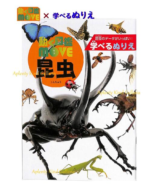 動く図鑑 MOVE ムーブ 学べる ぬりえ　NO.309091 昆虫 ★ こんちゅう データいっぱい/ 虫 むし 種類 仲間 情報たくさん/まなべる 塗りえあそび 塗り絵ノート/おうち時間 色ぬり ノート 塗絵/ムーヴ ずかん 本風 ふりがな付き 写真 