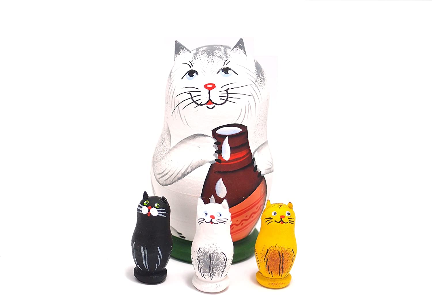 マトリョーシカ 数遊び 1個+3匹 「白猫 ミルク」ヴィクトル・ニキーチン 作 [ロシア雑貨]　