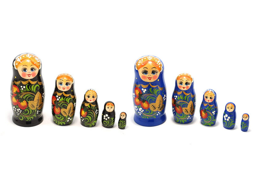 セミョーノフ産 マトリョーシカ 5個組 11cm 「ホフロマ いちご柄」(全2色) [ロシア製]