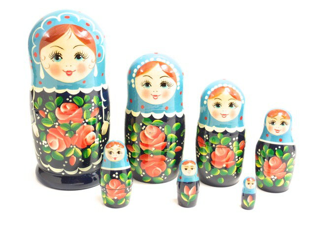 セミョーノフ産 マトリョーシカ 7個組 グアッシュ 「ブルー × ネイビー」 [ロシア製]　