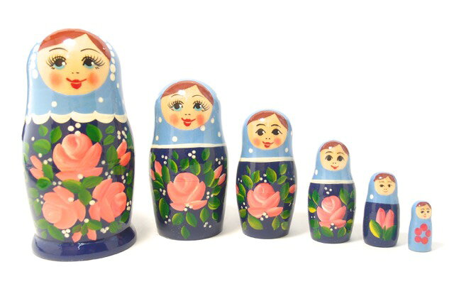 セミョーノフ産 マトリョーシカ 6個組 モダン (ブルー) [ロシア製]
