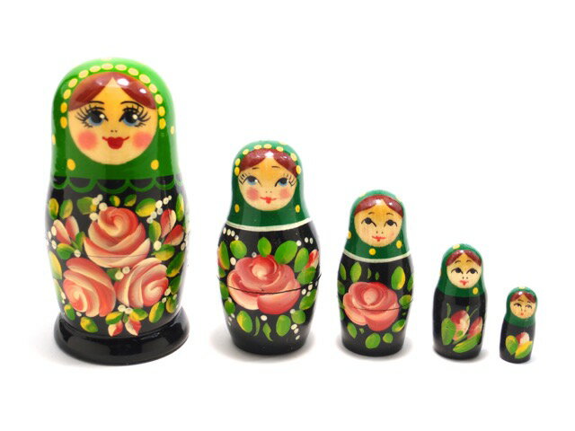 セミョーノフ産 マトリョーシカ 5個組 モダン [ロシア製/アウトレット] (グリーン/ブラック)【定価¥2700】　