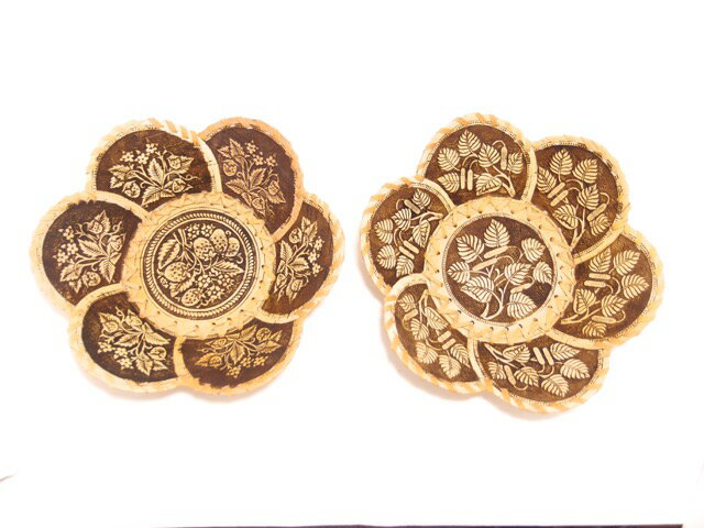 ベレスタ | 白樺の皮 | シベリアの工芸品 「トレイ ＆ ミニ バスケット (苺＆木の葉 柄) 」 [ロシア製]