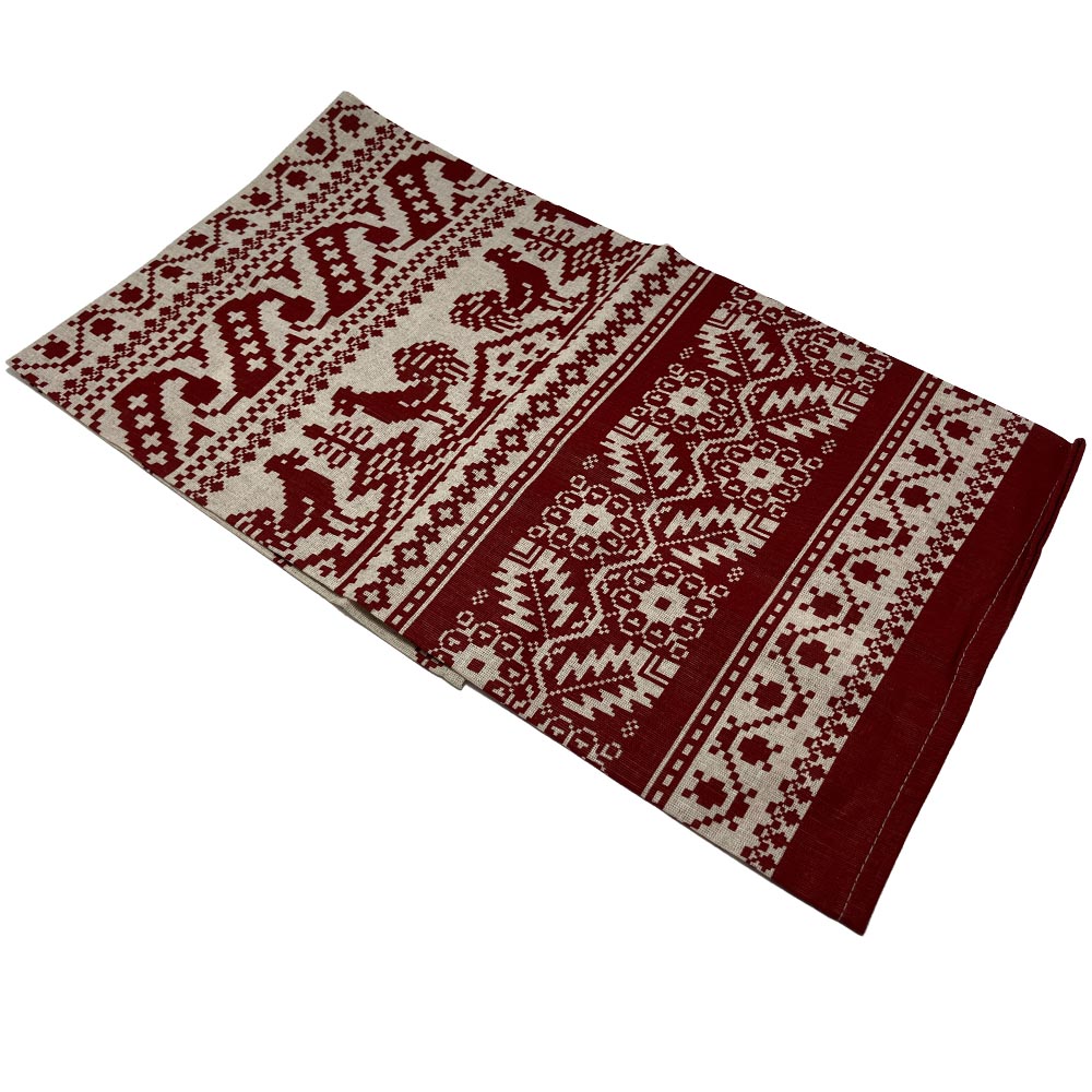 商品情報サイズ 45 cm × 70 cm（約） 材質リネン50% 綿50% 商品説明ロシア製 注意事項※プリント生地です※モニターの発色具合によって色が異なって見える場合がございます。※手作り品につき柄や表情に個体差がございます。気になる場合は事前にご連絡を頂きご確認を頂けますのでお問い合わせ下さい。【ロシア製 リネン製品】 ハンドタオル | フェイスタオル (ハーフリネン) [ロシア製] 　　ロシアの昔ながらのパターンのプリント柄。海外らしいパターンのテキスタイルが魅力。 7