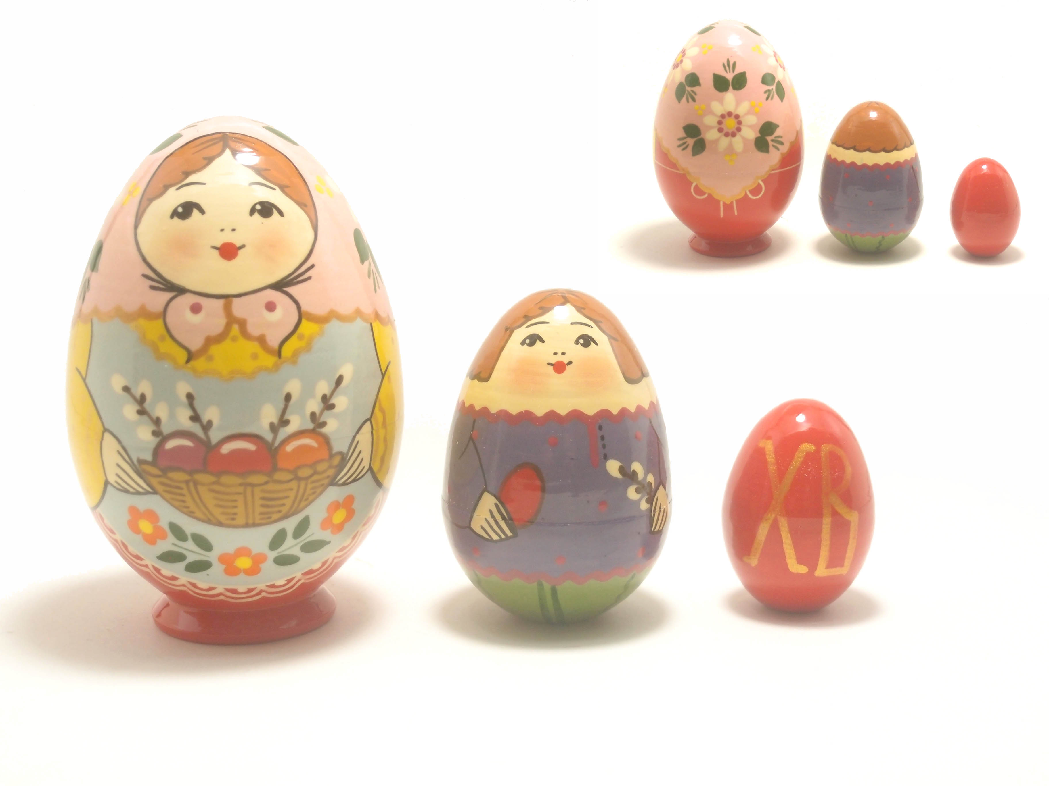 セルギエフ ポサード産 たまご型 マトリョーシカ 3個組 「復活祭 (パスハ)」 [ロシア製 / セルギエフ・ポサード産]
