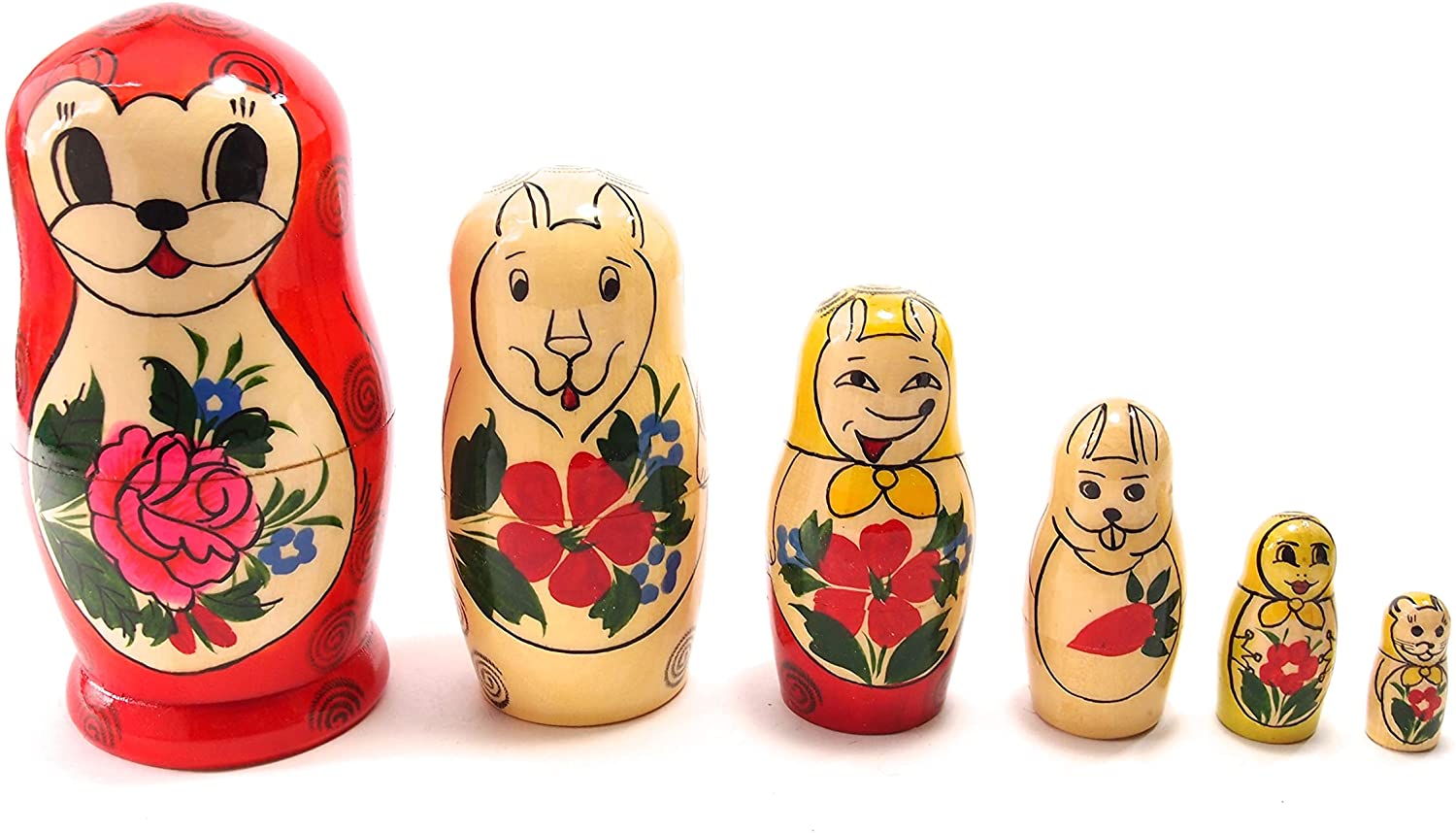 VOLGA (ヴォルガ) Traditional Semenov Animals Matryoshka 6 piece ロシア製