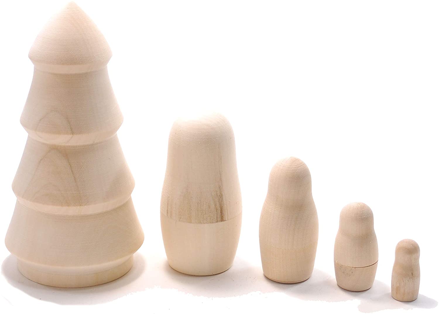 白木 マトリョーシカ ツリー型 5個組 16cm [ロシア製]