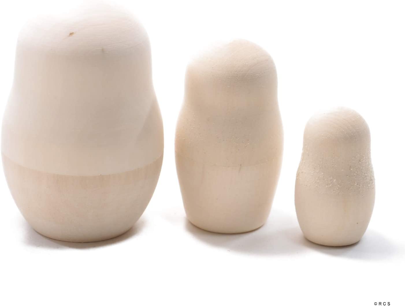 白木 マトリョーシカ 3個組 11cm × 5cm (ストレート) [ロシア製]