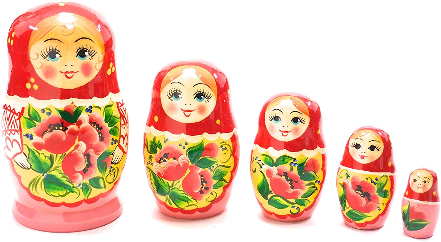 セミョーノフ産 マトリョーシカ モダン 5個組 アニュータ [ロシア製] (レッド)