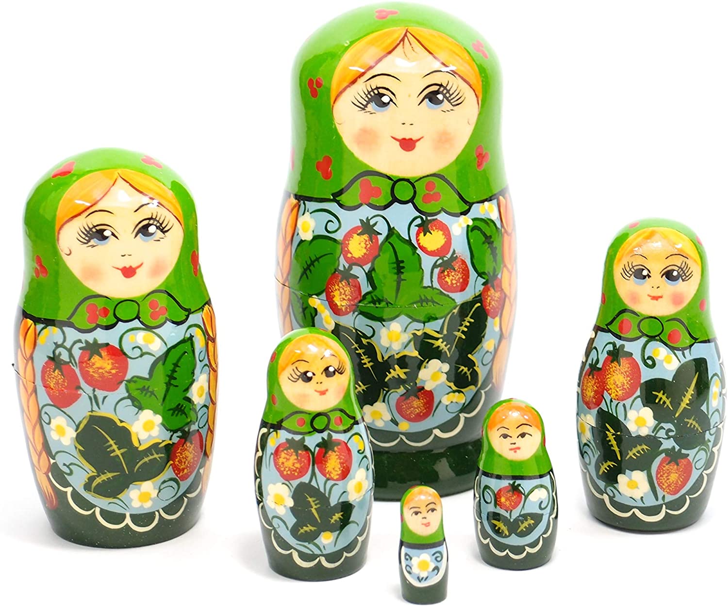 セミョーノフ産 マトリョーシカ 6個組 「ARTIST Serise」(三つ編みとストロベリー) [ロシア製]