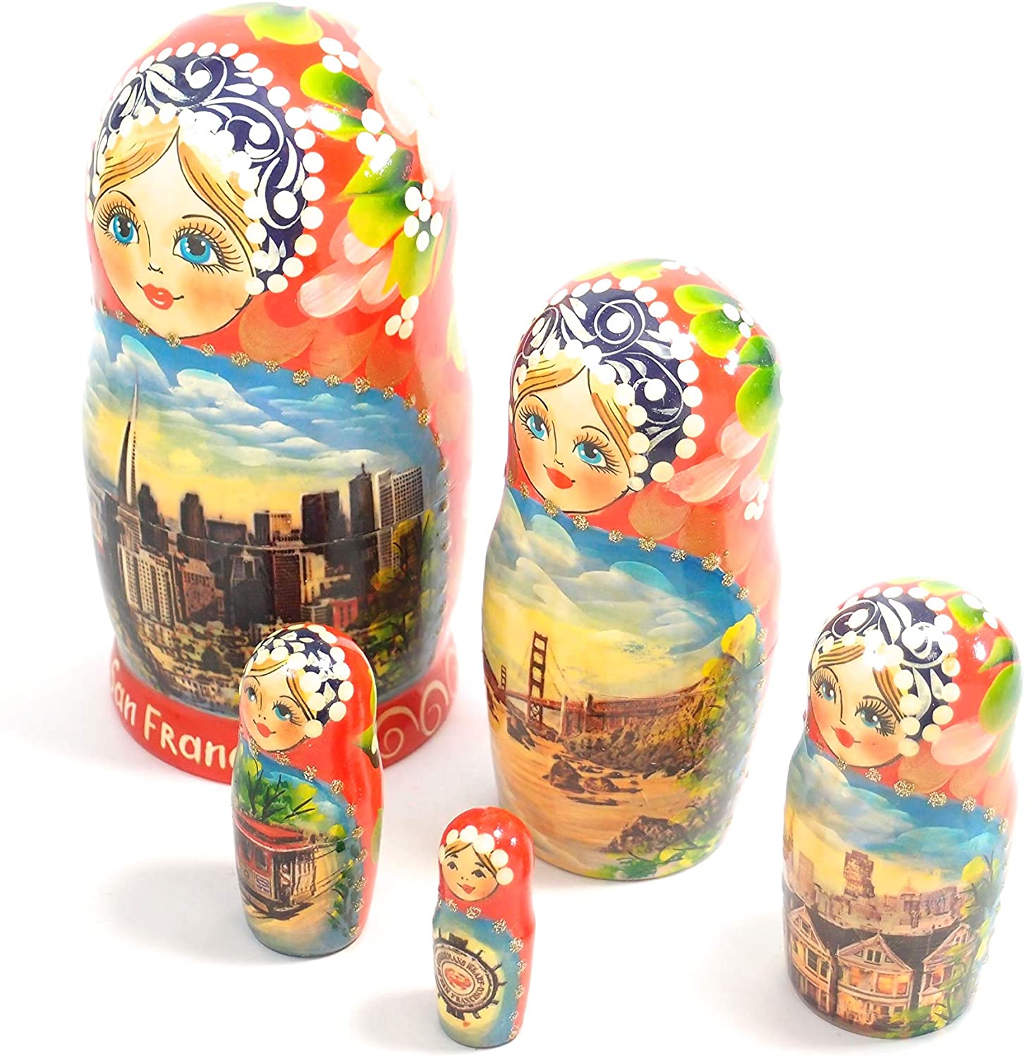 ご当地 マトリョーシカ5個組 「世界の各都市」(サンフランシスコ (米国)) [ロシア製]