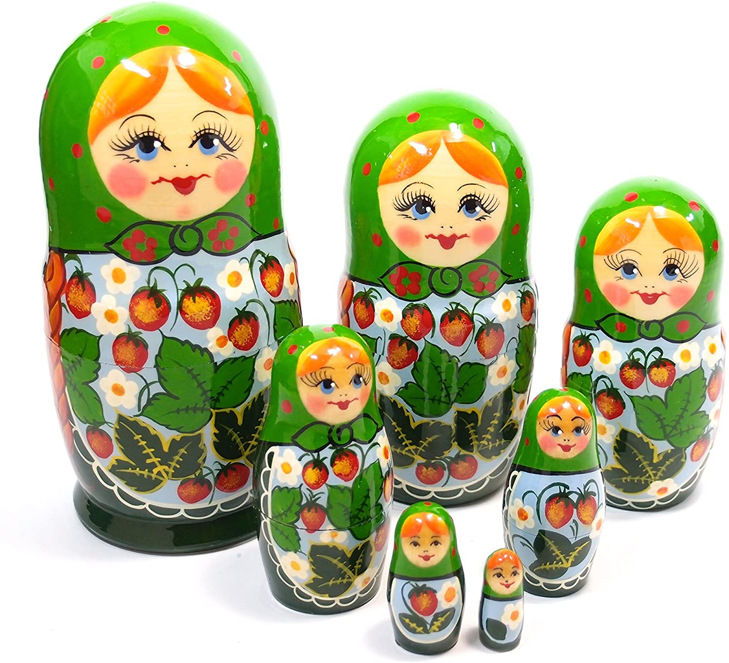 【送料無料】セミョーノフ産 マトリョーシカ7個組 「ARTIST Serise」 (三つ編みとストロベリー)　
