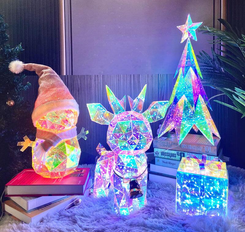 クリスマス 飾り モチーフライト 光る オーナメント オブジェ カラフル [雪だるま] 置物 ライト 装飾ライト LED 卓上飾り USBコード(3)