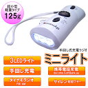 【新品】 手回し式充電ラジオLEDミニライト 携帯充電可 INJ-037 ホワイト【防災】