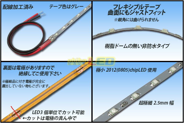 超極細2.5mm 2012テープLED 非防水 赤色 50cm [2]