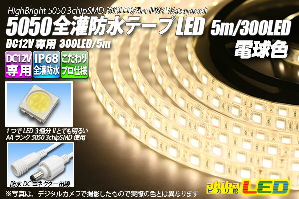 全灌防水テープLED 60LED/m IP68 電球色 1m