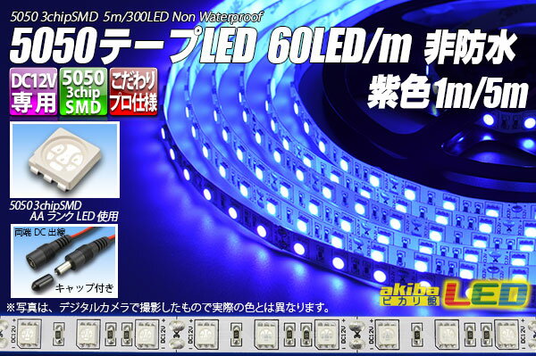 5050テープLED 60LED/m 非防水 紫色 5m