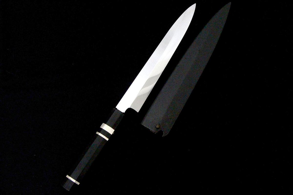 【中古】【美品】子の日 nenox 柳刃包丁 210mm 特殊鋼 ダマスカス 鏡面 銀三巻 鞘付 λA5421-2L3C