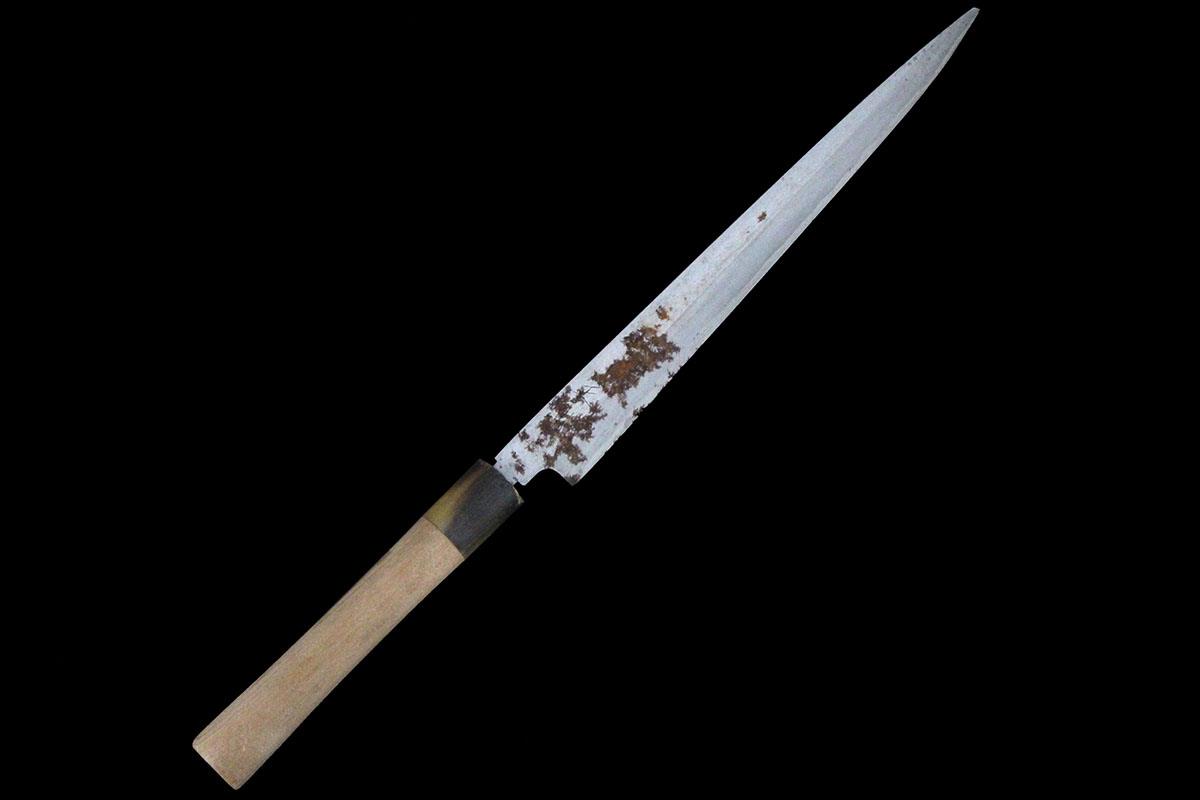 【中古】【並品】正本総本店 柳刃包丁 霞 九寸 朴柄 KN02-A10871-2L1C 刺身包丁 正夫 魚 柵 薄切 刃渡..