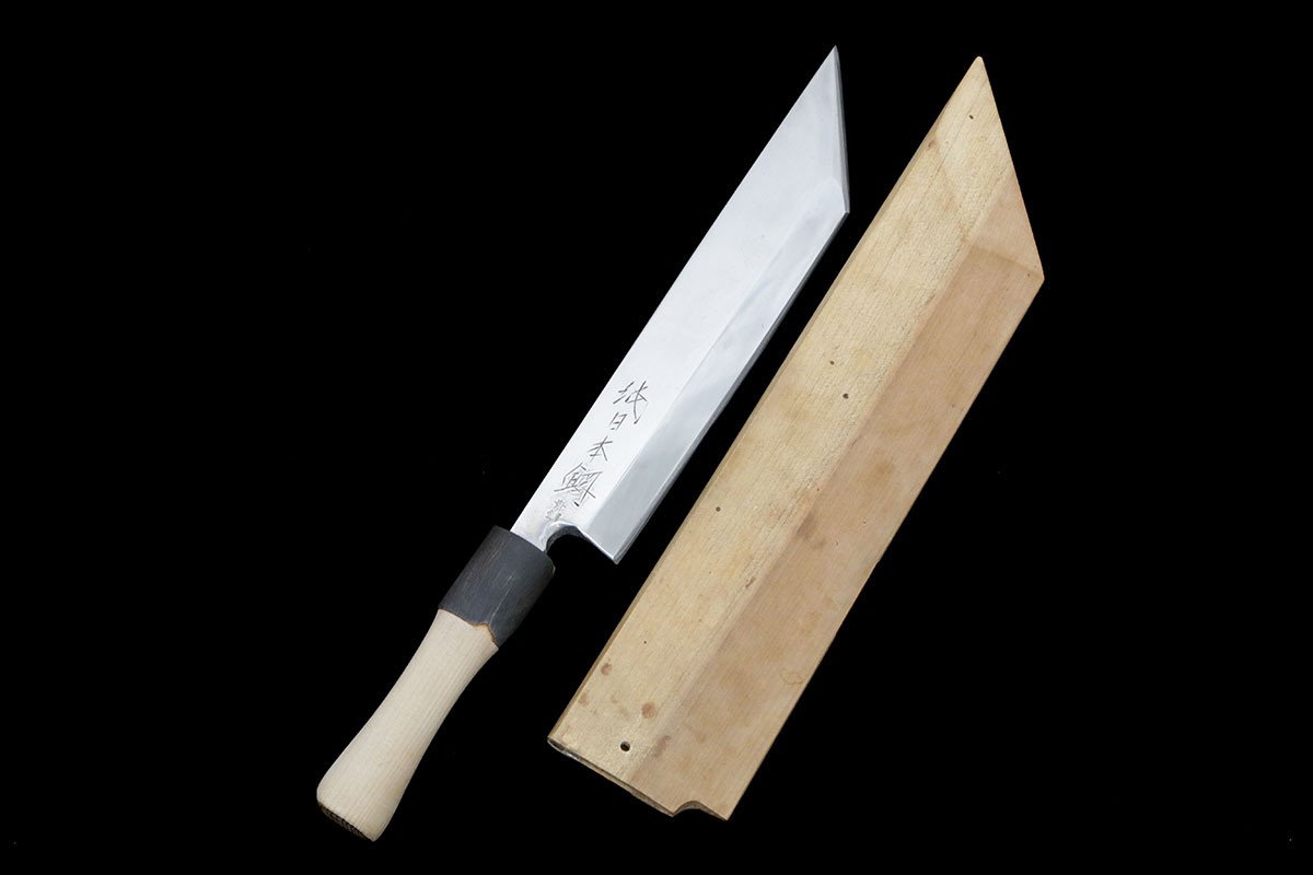 【中古】【並品】正千代 鰻裂包丁 霞 七寸 江戸裂 純日本鋼 青鋼 上 朴柄 鞘付 KN02-B3467-2L1D 正千代 鰻裂包丁