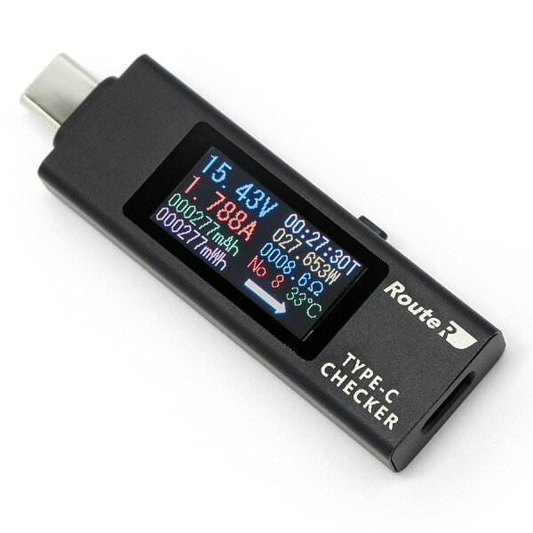 RT-TC4VABK ルートアール PD対応・双方向・メタル筐体・多機能表示 USB Type-C電圧・電流チェッカー ケーブルレスモデル【ネコポス便配送制限6点まで】