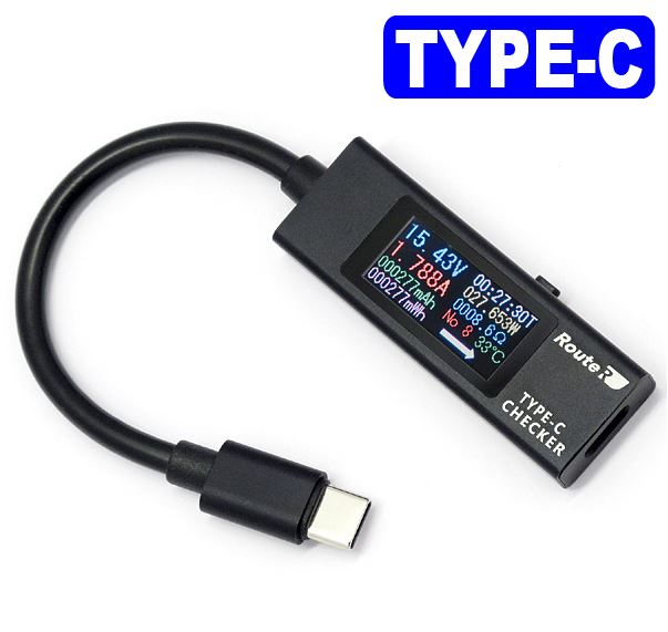 RT-TC5VABK ルートアール PD対応 双方向 メタル筐体 多機能表示 USB Type-C 電圧 電流チェッカー ケーブル付きモデル【ネコポス便配送制限8点まで】